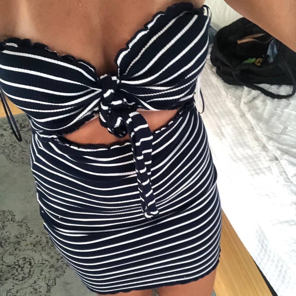 Strapless Striped Cutout Dress